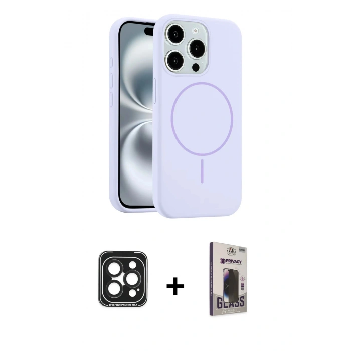 MARSİLYAN™- iPhone 15 Pro Max Kılıf Yankı Form Serisi - Siyah Bilvis Hayalet Cam Ekran Koruyucu + PVD Metal Kamera Lens - SH
