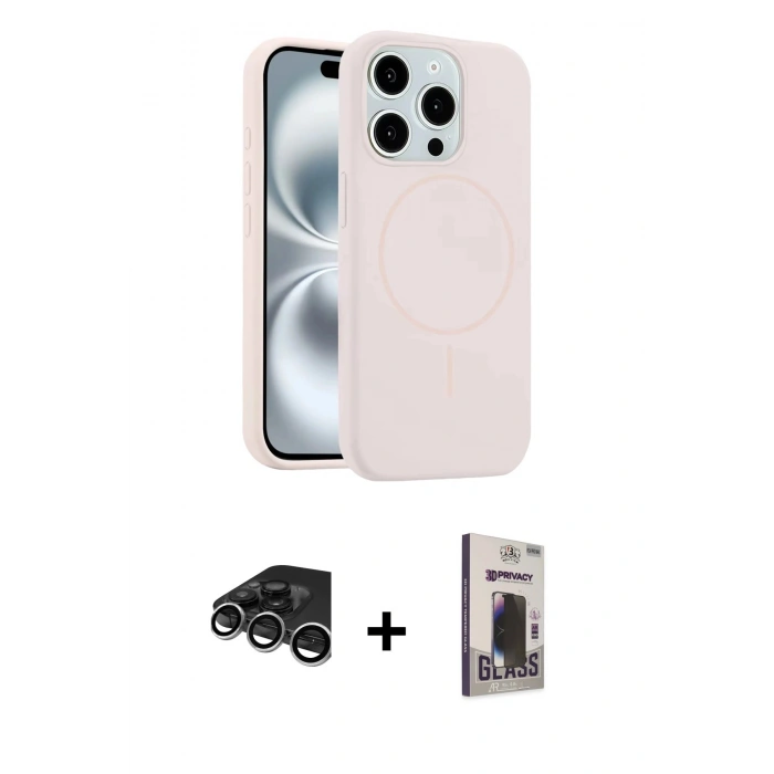 MARSİLYAN™- iPhone 15 Pro Max Kılıf Yankı Form Serisi - Siyah Bilvis Hayalet Cam Ekran Koruyucu + Raze Metal Kamera Lens - GS