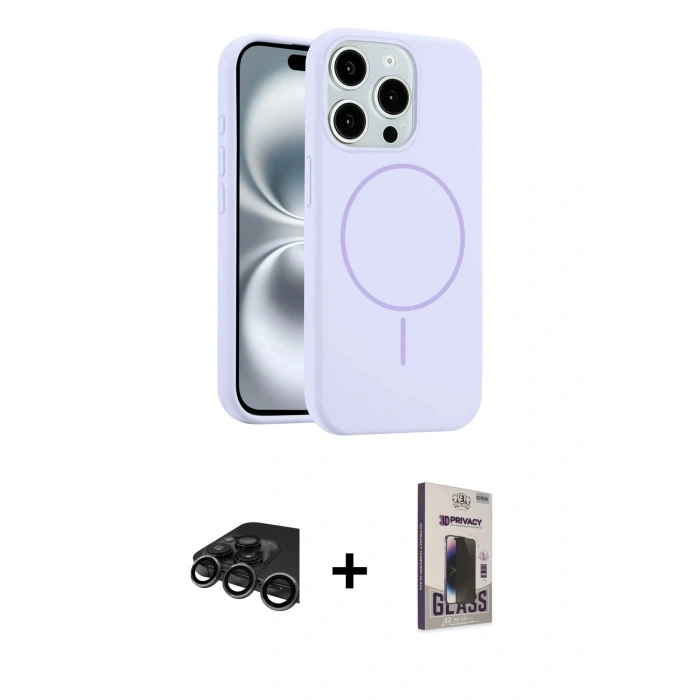 MARSİLYAN™- iPhone 15 Pro Max Kılıf Yankı Form Serisi - Siyah Bilvis Hayalet Cam Ekran Koruyucu + Raze Metal Kamera Lens - TMGI