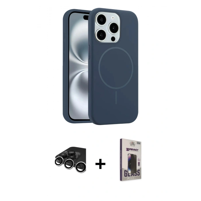 MARSİLYAN™- iPhone 15 Pro Max Kılıf Yankı Form Serisi - Siyah Bilvis Hayalet Cam Ekran Koruyucu + Raze Metal Kamera Lens - GS