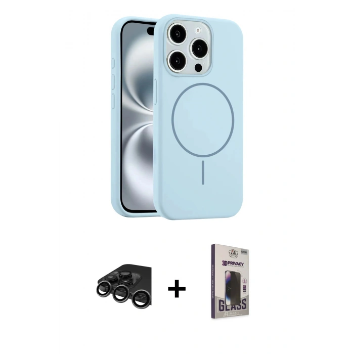 MARSİLYAN™- iPhone 15 Pro Max Kılıf Yankı Form Serisi - Siyah Bilvis Hayalet Cam Ekran Koruyucu + Raze Metal Kamera Lens - TMGI