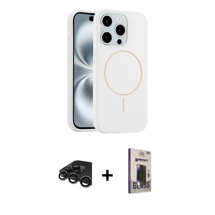 MARSİLYAN™- iPhone 15 Pro Max Kılıf Yankı Form Serisi - Siyah Bilvis Hayalet Cam Ekran Koruyucu + Raze Metal Kamera Lens - TMGI