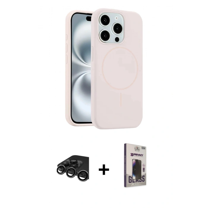 MARSİLYAN™- iPhone 15 Pro Max Kılıf Yankı Form Serisi - Siyah Bilvis Hayalet Cam Ekran Koruyucu + Raze Metal Kamera Lens - TMGI