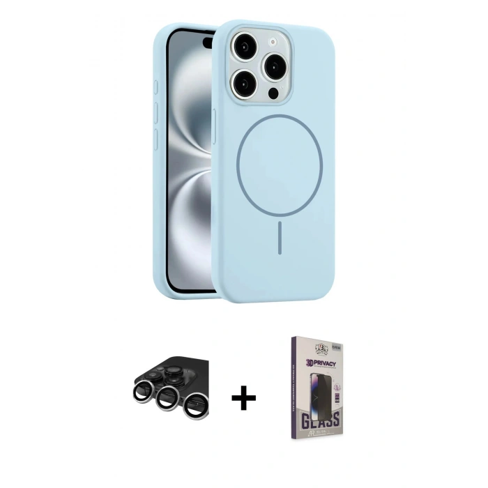 MARSİLYAN™- iPhone 15 Pro Max Kılıf Yankı Form Serisi - Siyah Bilvis Hayalet Cam Ekran Koruyucu + Raze Metal Kamera Lens - GS