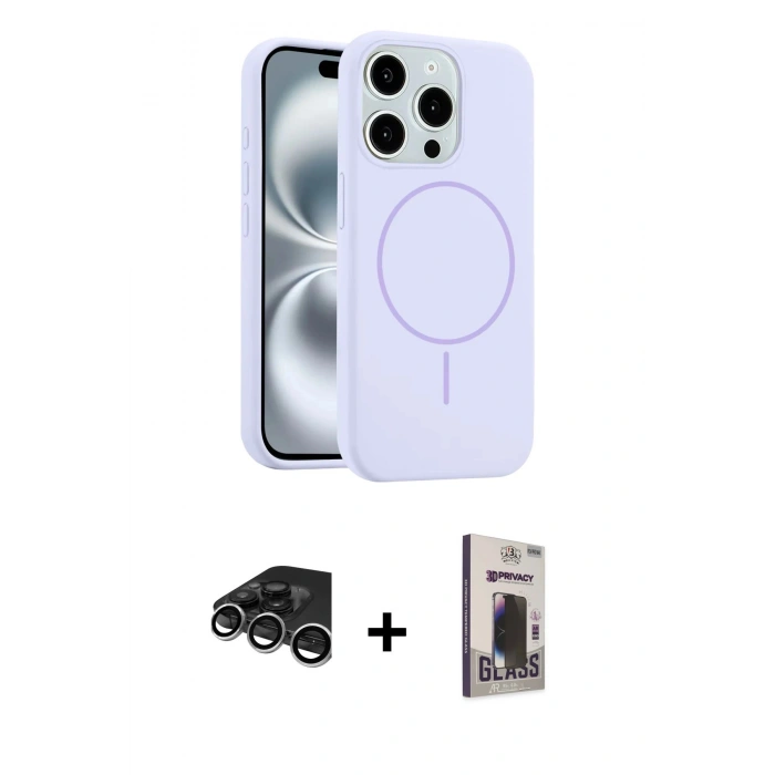 MARSİLYAN™- iPhone 15 Pro Max Kılıf Yankı Form Serisi - Siyah Bilvis Hayalet Cam Ekran Koruyucu + Raze Metal Kamera Lens - GS