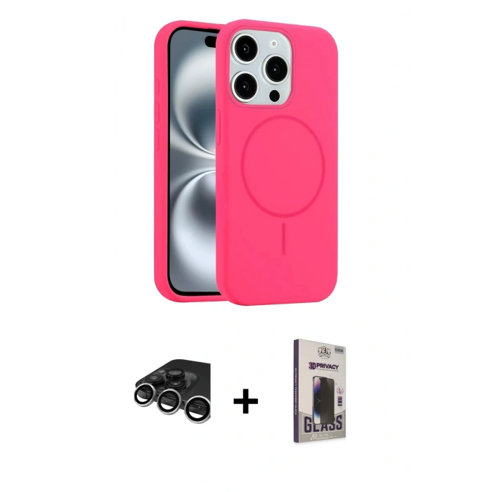 MARSİLYAN™- iPhone 15 Pro Max Kılıf Yankı Form Serisi - Siyah Bilvis Hayalet Cam Ekran Koruyucu + Raze Metal Kamera Lens - GS