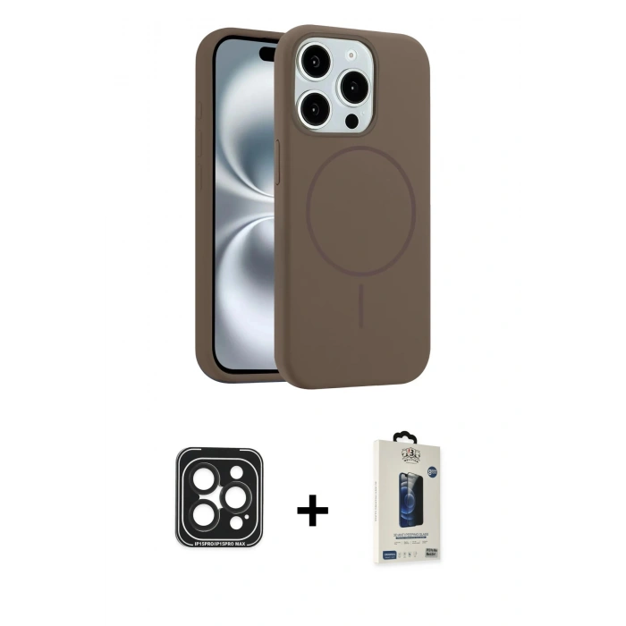 MARSİLYAN™- iPhone 15 Pro Max Kılıf Yankı Form Serisi - Siyah Bilvis Hayalet Cam Ekran Koruyucu + Siyah PVD Metal Kamera Lens