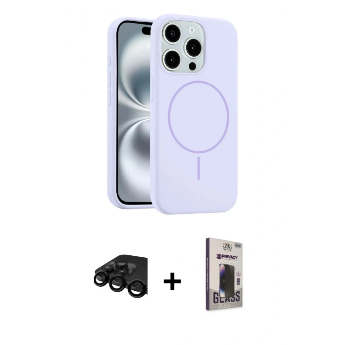 MARSİLYAN™- iPhone 15 Pro Max Kılıf Yankı Form Serisi - Siyah Bilvis Hayalet Cam Ekran Koruyucu + Siyah Raze Metal Kamera Lens
