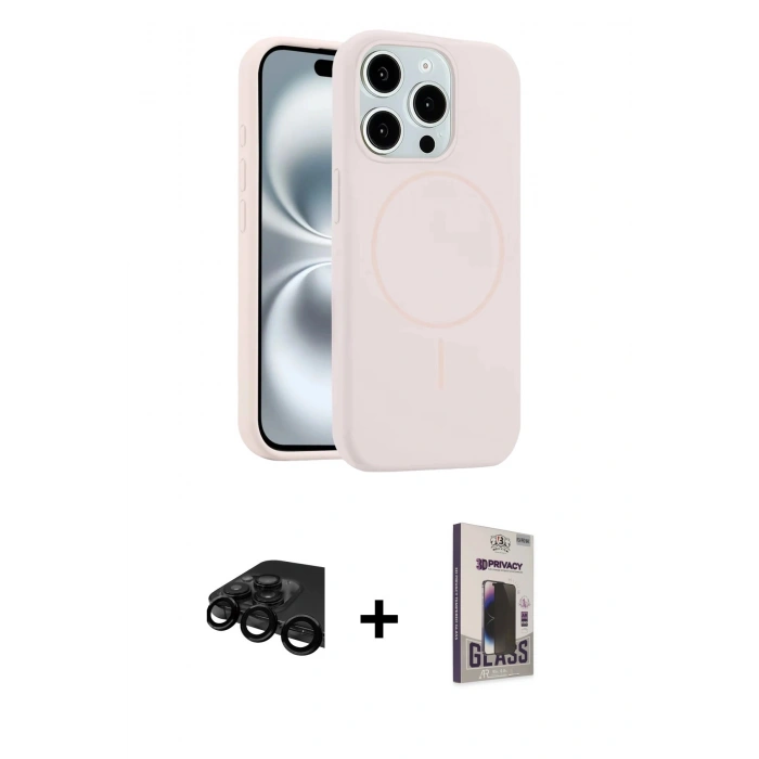MARSİLYAN™- iPhone 15 Pro Max Kılıf Yankı Form Serisi - Siyah Bilvis Hayalet Cam Ekran Koruyucu + Siyah Raze Metal Kamera Lens