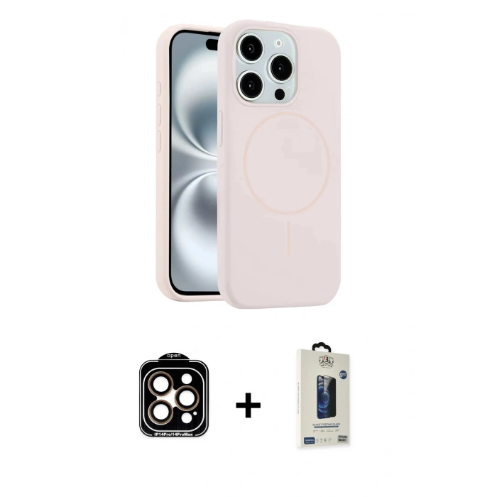 MARSİLYAN™- iPhone 15 Pro Max Kılıf Yankı Form Serisi - Siyah Bilvis Hayalet Cam Ekran Koruyucu + PVD Metal Kamera Lens - TU