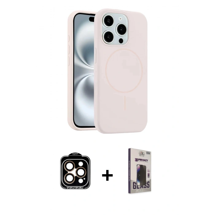 MARSİLYAN™- iPhone 15 Pro Max Kılıf Yankı Form Serisi - Siyah Bilvis Hayalet Cam Ekran Koruyucu + PVD Metal Kamera Lens - TU