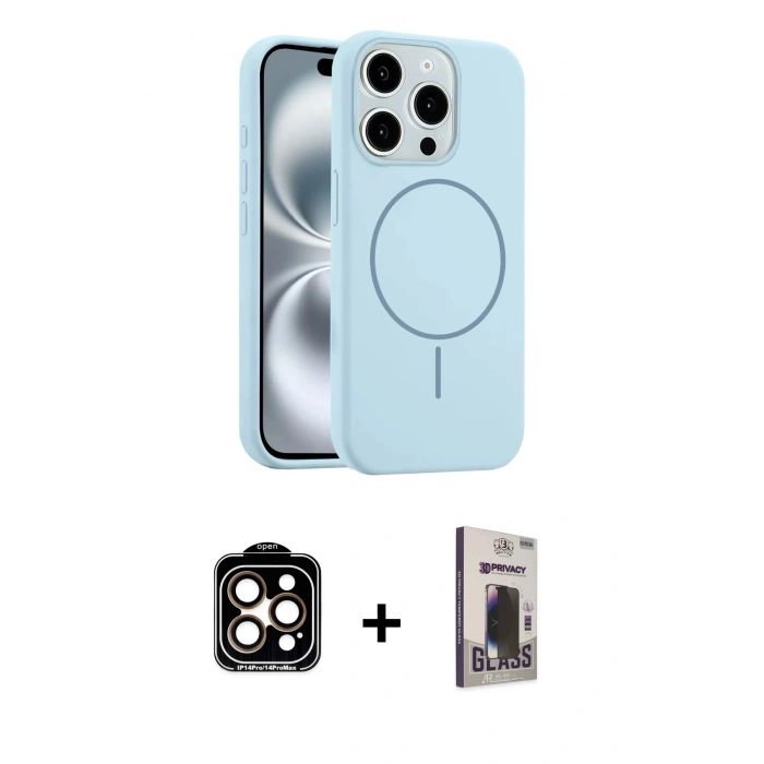 MARSİLYAN™- iPhone 15 Pro Max Kılıf Yankı Form Serisi - Siyah Bilvis Hayalet Cam Ekran Koruyucu + PVD Metal Kamera Lens - TU