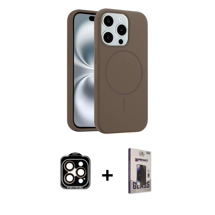 MARSİLYAN™- iPhone 15 Pro Max Kılıf Yankı Form Serisi - Siyah Bilvis Hayalet Cam Ekran Koruyucu + PVD Metal Kamera Lens - TU