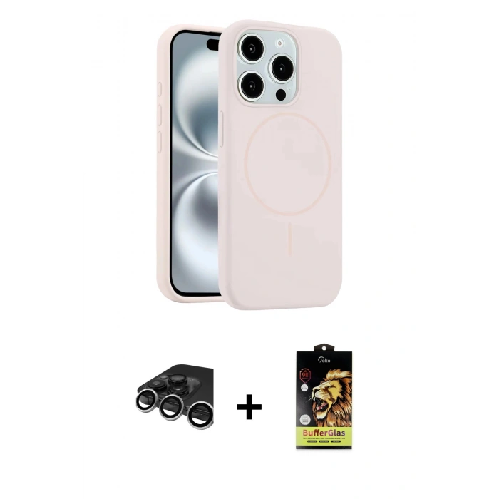 MARSİLYAN™- iPhone 15 Pro Max Kılıf Yankı Form Serisi - Siyah Buffer Cam Ekran Koruyucu + Raze Metal Kamera Lens - GS
