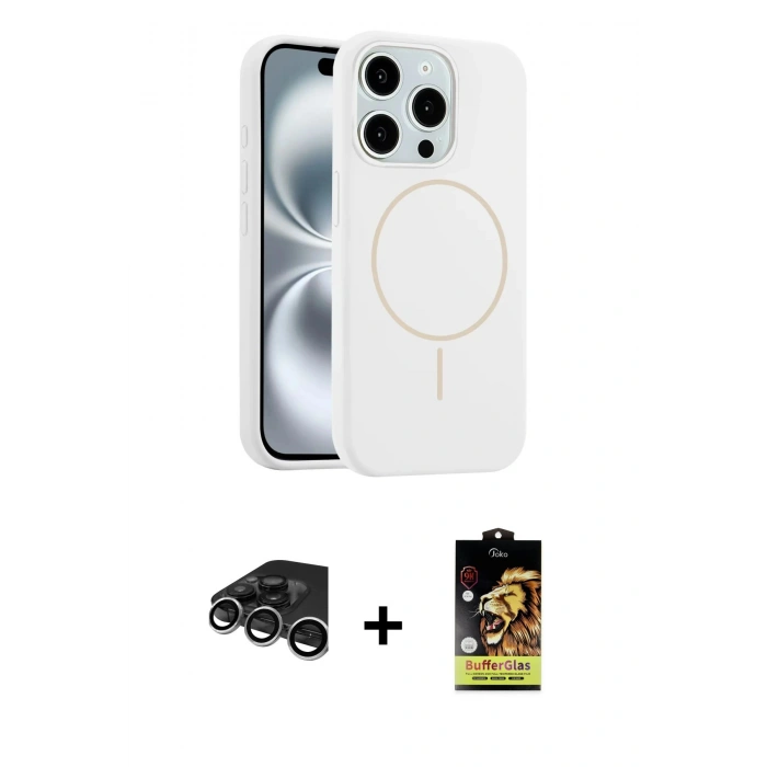 MARSİLYAN™- iPhone 15 Pro Max Kılıf Yankı Form Serisi - Siyah Buffer Cam Ekran Koruyucu + Raze Metal Kamera Lens - GS