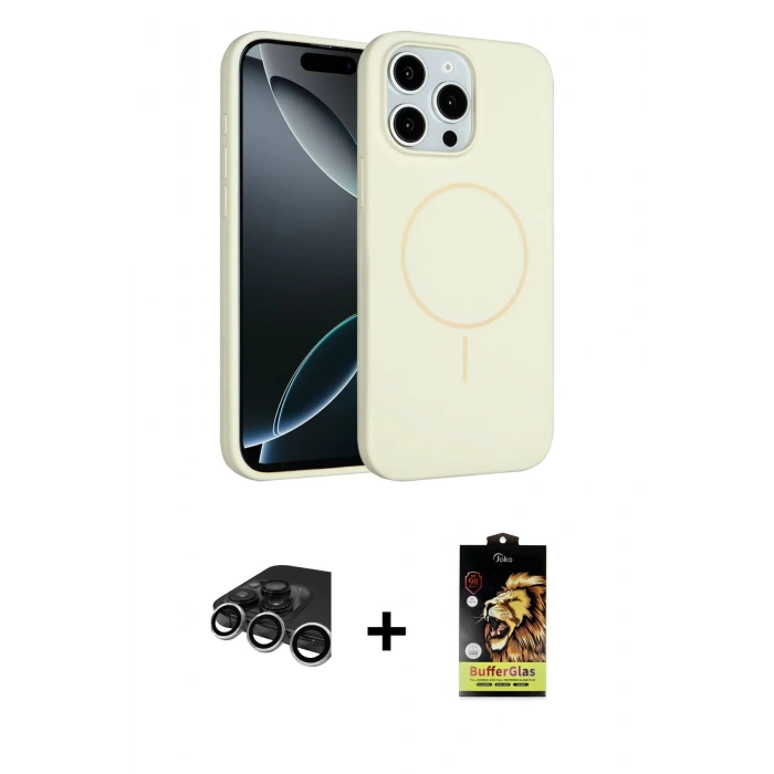 MARSİLYAN™- iPhone 15 Pro Max Kılıf Yankı Form Serisi - Siyah Buffer Cam Ekran Koruyucu + Raze Metal Kamera Lens - GS