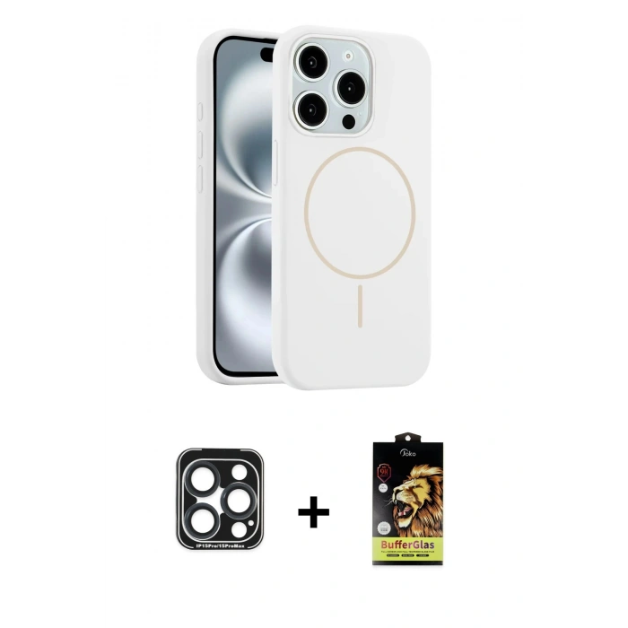 MARSİLYAN™- iPhone 15 Pro Max Kılıf Yankı Form Serisi - Siyah Buffer Cam Ekran Koruyucu + PVD Metal Kamera Lens - LT