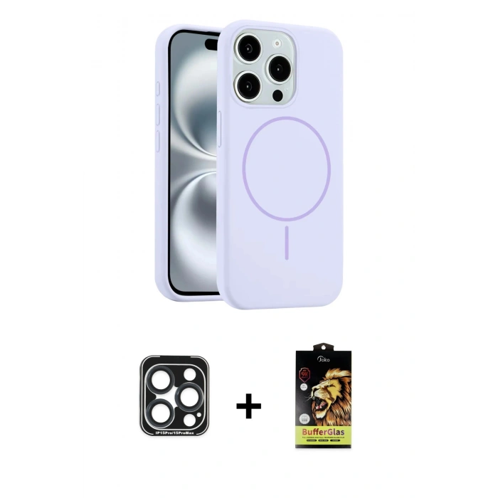 MARSİLYAN™- iPhone 15 Pro Max Kılıf Yankı Form Serisi - Siyah Buffer Cam Ekran Koruyucu + PVD Metal Kamera Lens - LT