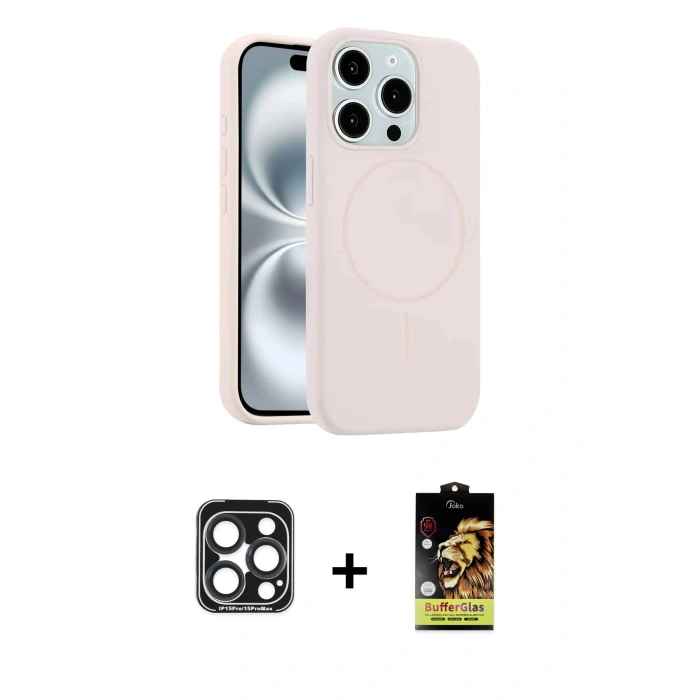 MARSİLYAN™- iPhone 15 Pro Max Kılıf Yankı Form Serisi - Siyah Buffer Cam Ekran Koruyucu + PVD Metal Kamera Lens - LT