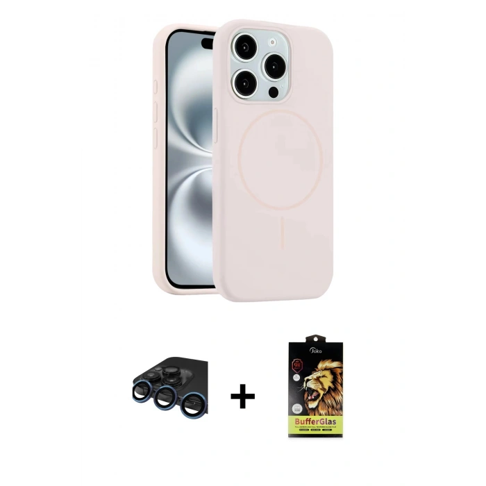 MARSİLYAN™- iPhone 15 Pro Max Kılıf Yankı Form Serisi - Siyah Buffer Cam Ekran Koruyucu + Raze Metal Kamera Lens - LT