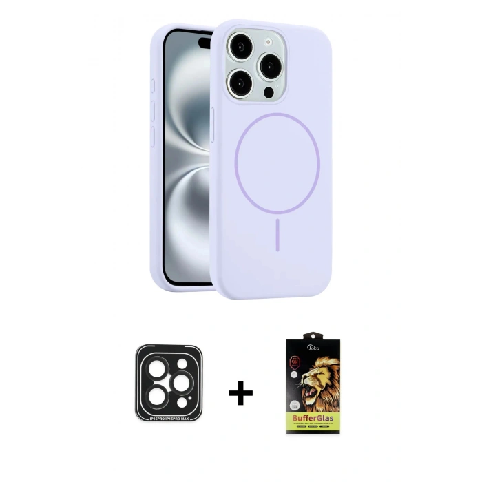 MARSİLYAN™- iPhone 15 Pro Max Kılıf Yankı Form Serisi - Siyah Buffer Cam Ekran Koruyucu + PVD Metal Kamera Lens - SH