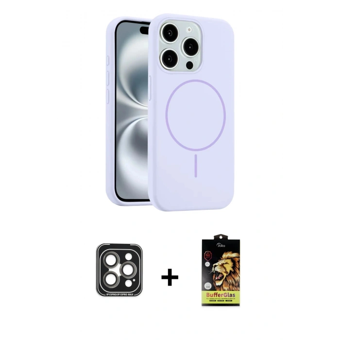 MARSİLYAN™- iPhone 15 Pro Max Kılıf Yankı Form Serisi - Siyah Buffer Cam Ekran Koruyucu + PVD Metal Kamera Lens - GI