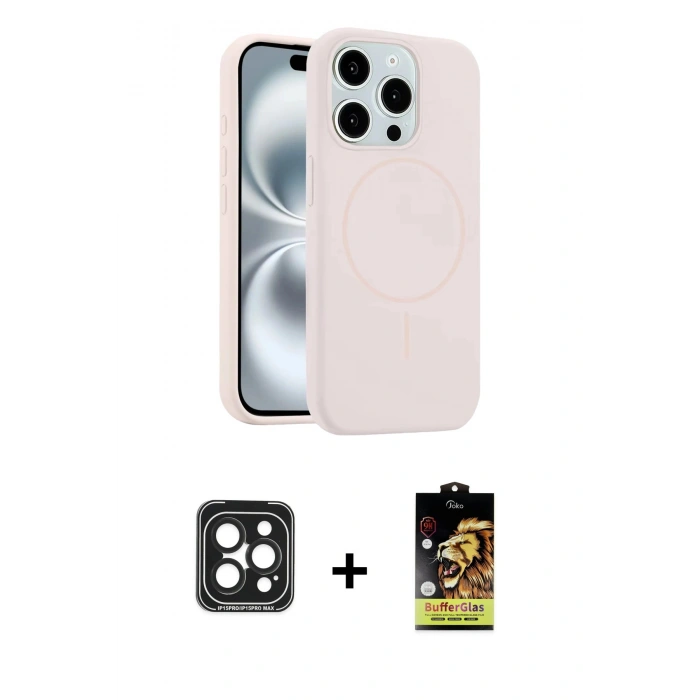 MARSİLYAN™- iPhone 15 Pro Max Kılıf Yankı Form Serisi - Siyah Buffer Cam Ekran Koruyucu + PVD Metal Kamera Lens - SH