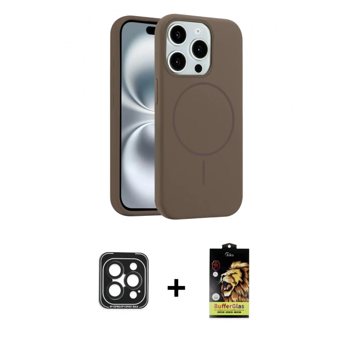 MARSİLYAN™- iPhone 15 Pro Max Kılıf Yankı Form Serisi - Siyah Buffer Cam Ekran Koruyucu + PVD Metal Kamera Lens - SH