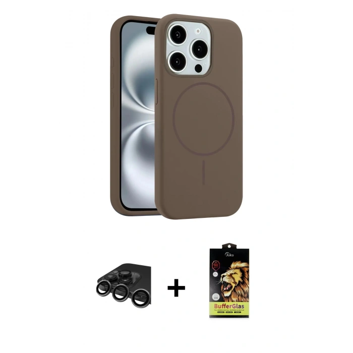 MARSİLYAN™- iPhone 15 Pro Max Kılıf Yankı Form Serisi - Siyah Buffer Cam Ekran Koruyucu + Raze Metal Kamera Lens - TMGI