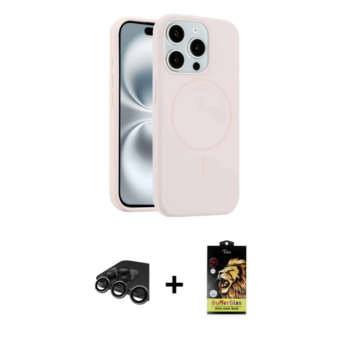 MARSİLYAN™- iPhone 15 Pro Max Kılıf Yankı Form Serisi - Siyah Buffer Cam Ekran Koruyucu + Raze Metal Kamera Lens - TMGI