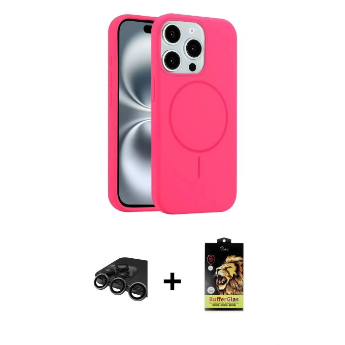MARSİLYAN™- iPhone 15 Pro Max Kılıf Yankı Form Serisi - Siyah Buffer Cam Ekran Koruyucu + Raze Metal Kamera Lens - TMGI