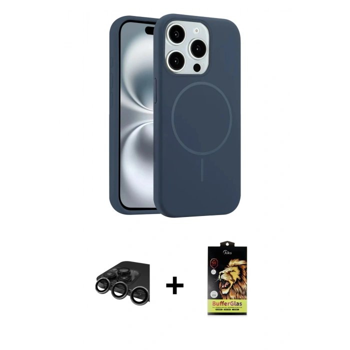 MARSİLYAN™- iPhone 15 Pro Max Kılıf Yankı Form Serisi - Siyah Buffer Cam Ekran Koruyucu + Raze Metal Kamera Lens - TMGI