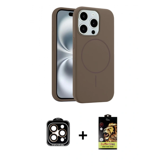 MARSİLYAN™- iPhone 15 Pro Max Kılıf Yankı Form Serisi - Siyah Buffer Cam Ekran Koruyucu + PVD Metal Kamera Lens - TU