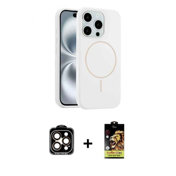 MARSİLYAN™- iPhone 15 Pro Max Kılıf Yankı Form Serisi - Siyah Buffer Cam Ekran Koruyucu + PVD Metal Kamera Lens - TU
