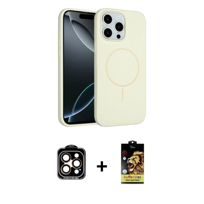 MARSİLYAN™- iPhone 15 Pro Max Kılıf Yankı Form Serisi - Siyah Buffer Cam Ekran Koruyucu + PVD Metal Kamera Lens - TU