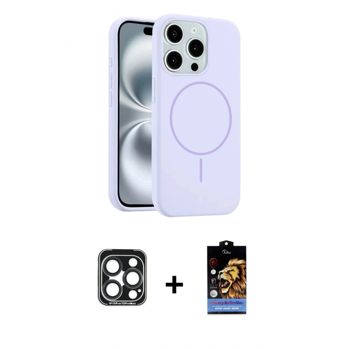 MARSİLYAN™- iPhone 15 Pro Max Kılıf Yankı Form Serisi - Siyah Buffer Hayalet Cam Ekran Koruyucu + PVD Metal Kamera Lens - LT