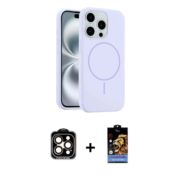 MARSİLYAN™- iPhone 15 Pro Max Kılıf Yankı Form Serisi - Siyah Buffer Hayalet Cam Ekran Koruyucu + PVD Metal Kamera Lens - TU