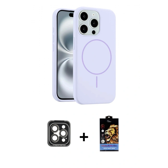 MARSİLYAN™- iPhone 15 Pro Max Kılıf Yankı Form Serisi - Siyah Buffer Hayalet Cam Ekran Koruyucu + PVD Metal Kamera Lens - GI
