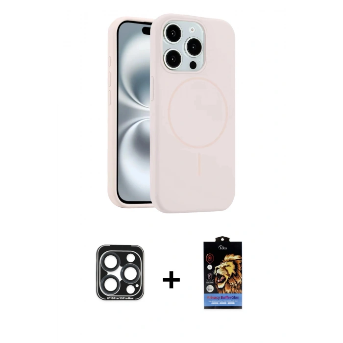MARSİLYAN™- iPhone 15 Pro Max Kılıf Yankı Form Serisi - Siyah Buffer Hayalet Cam Ekran Koruyucu + PVD Metal Kamera Lens - LT