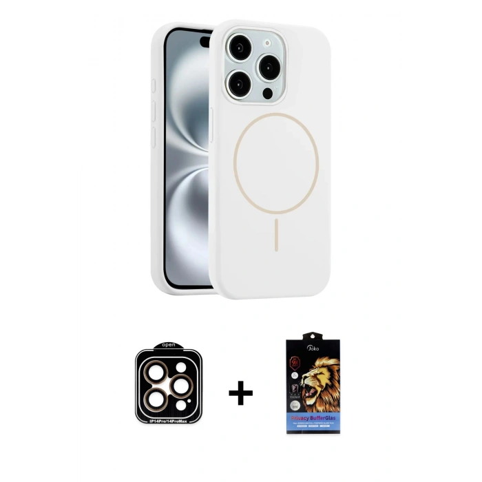 MARSİLYAN™- iPhone 15 Pro Max Kılıf Yankı Form Serisi - Siyah Buffer Hayalet Cam Ekran Koruyucu + PVD Metal Kamera Lens - TU