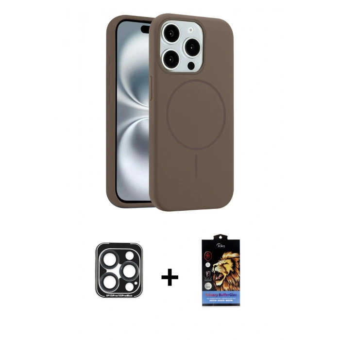 MARSİLYAN™- iPhone 15 Pro Max Kılıf Yankı Form Serisi - Siyah Buffer Hayalet Cam Ekran Koruyucu + PVD Metal Kamera Lens - LT