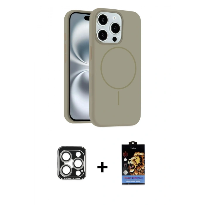MARSİLYAN™- iPhone 15 Pro Max Kılıf Yankı Form Serisi - Siyah Buffer Hayalet Cam Ekran Koruyucu + PVD Metal Kamera Lens - GS