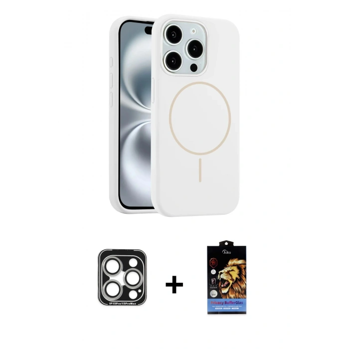 MARSİLYAN™- iPhone 15 Pro Max Kılıf Yankı Form Serisi - Siyah Buffer Hayalet Cam Ekran Koruyucu + PVD Metal Kamera Lens - GS