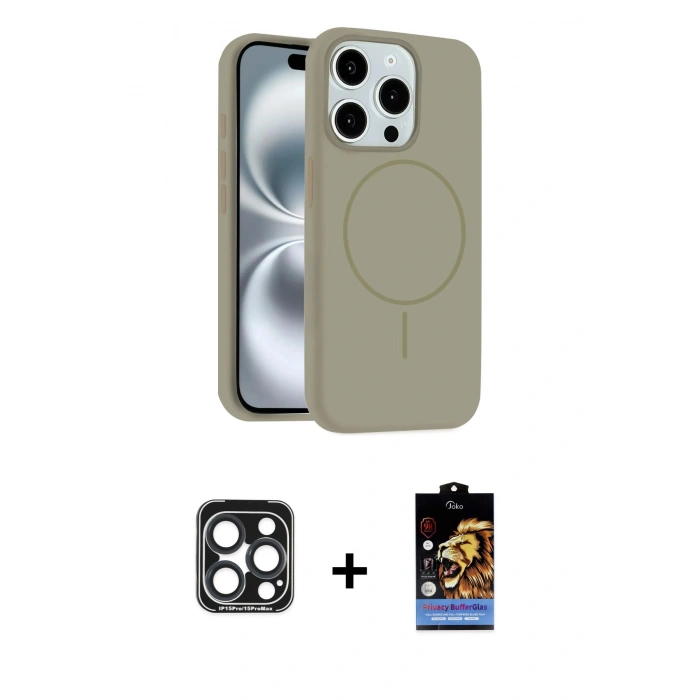 MARSİLYAN™- iPhone 15 Pro Max Kılıf Yankı Form Serisi - Siyah Buffer Hayalet Cam Ekran Koruyucu + PVD Metal Kamera Lens - LT