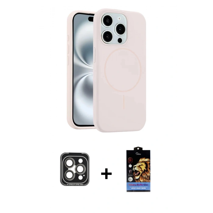 MARSİLYAN™- iPhone 15 Pro Max Kılıf Yankı Form Serisi - Siyah Buffer Hayalet Cam Ekran Koruyucu + PVD Metal Kamera Lens - GI