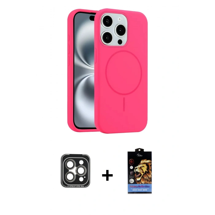 MARSİLYAN™- iPhone 15 Pro Max Kılıf Yankı Form Serisi - Siyah Buffer Hayalet Cam Ekran Koruyucu + PVD Metal Kamera Lens - GI