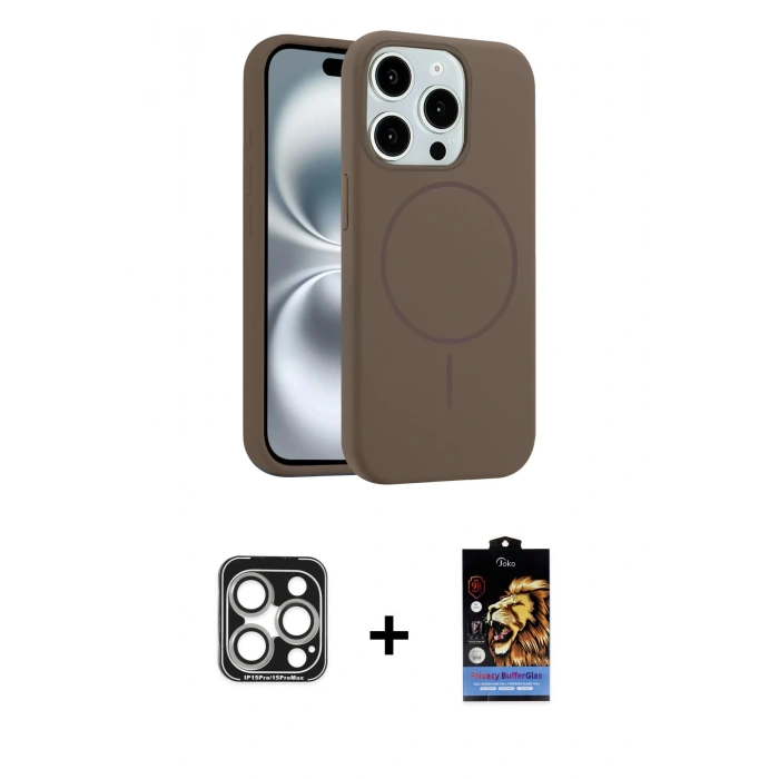 MARSİLYAN™- iPhone 15 Pro Max Kılıf Yankı Form Serisi - Siyah Buffer Hayalet Cam Ekran Koruyucu + PVD Metal Kamera Lens - GS