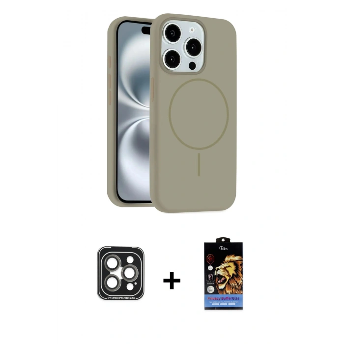 MARSİLYAN™- iPhone 15 Pro Max Kılıf Yankı Form Serisi - Siyah Buffer Hayalet Cam Ekran Koruyucu + PVD Metal Kamera Lens - GI