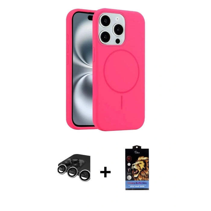 MARSİLYAN™- iPhone 15 Pro Max Kılıf Yankı Form Serisi - Siyah Buffer Hayalet Cam Ekran Koruyucu + Raze Metal Kamera Lens - GS