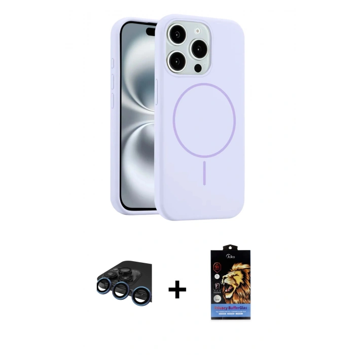 MARSİLYAN™- iPhone 15 Pro Max Kılıf Yankı Form Serisi - Siyah Buffer Hayalet Cam Ekran Koruyucu + Raze Metal Kamera Lens - LT